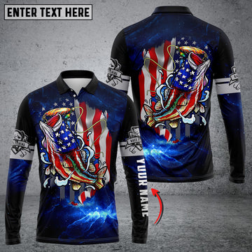 Maxcorners Bass Fishing 3D American Flag Customize Name 3D Shirts