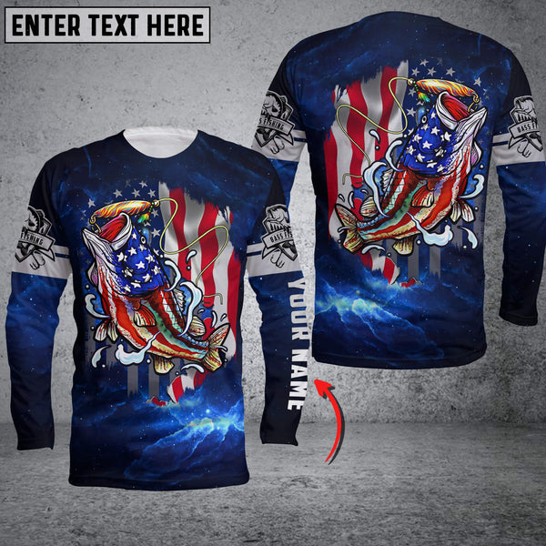 Maxcorners Personalized Bass Fishing 3D American Flag Patriotic Shirts