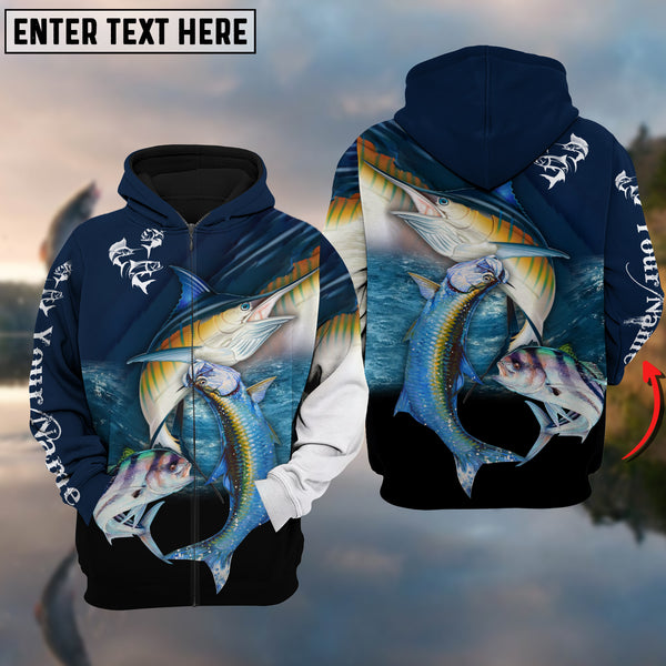 Maxcorners Customize Name Fishing Atlantic Sailfish, Roosterfish, Tarpon 3D Hoodie