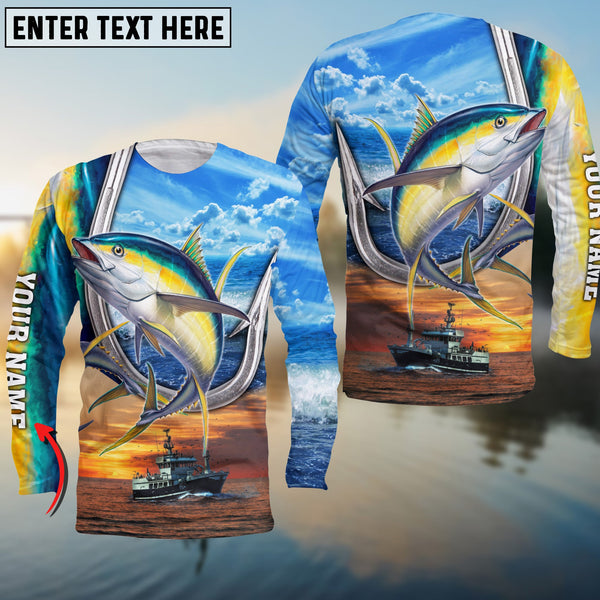 Maxcorners Yellowfin Tuna Fishing Customize Name 3D Hoodie