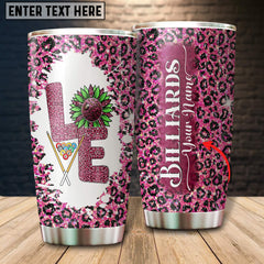Maxcorners Billiards Leopard Pink Personalized Name Stainless Steel Tumbler