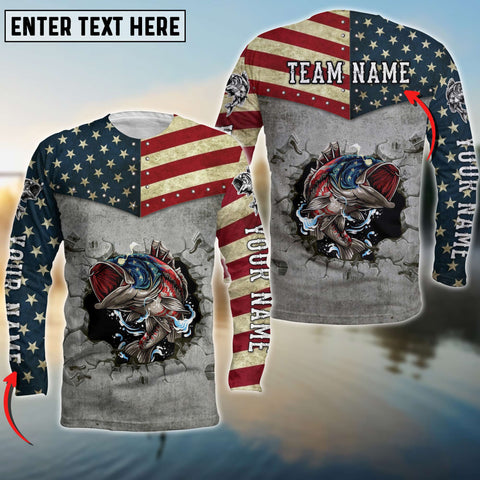 Maxcorners Bass Fishing Us Flag Customize Name Team Name 3D Shirts