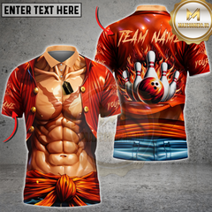 Maxcorners Bowling Anime Pirate Muscle Costume Flaming Bowling Ball Strike Personalized Name 3D Unisex Shirt