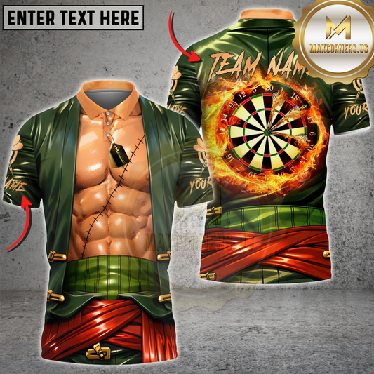 Maxcorners Darts Anime Swordsman Muscle Costume Flaming Dartboard Bullseye Personalized Name 3D Unisex Shirt