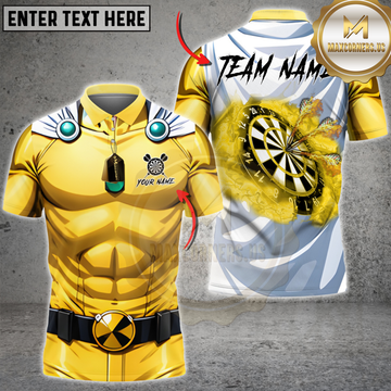 Maxcorners Darts Anime Hero Gold Power Suit Flaming Dartboard Bullseye Personalized Name 3D Unisex Shirt