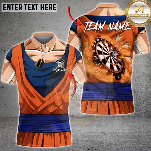 Maxcorners Darts Anime Warrior Costume Flaming Dartboard Bullseye Personalized Name 3D Unisex Shirt