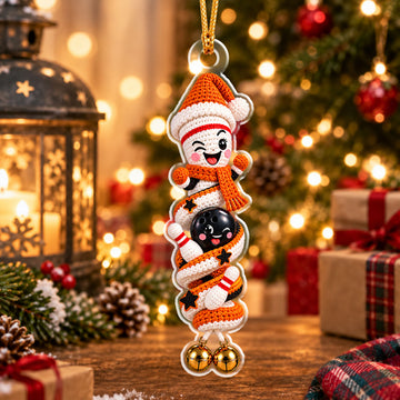 Maxcorners Bowling Crochet Amigurumi Spiral Cute Bowling Pin and Ball Characters Santa Hat Scarf Jingle Bells Christmas Ornament