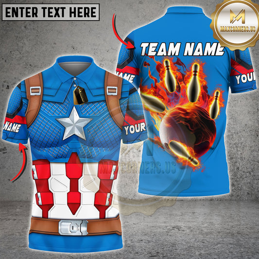 Maxcorners Bowling  Armor Flaming Strike Personalized Name 3D Unisex Shirt