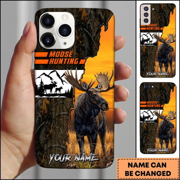 Maxcorners Moose Hunting Orange Sunset Camo Forest Wildlife Multiple Options Personalized Name Phone Case