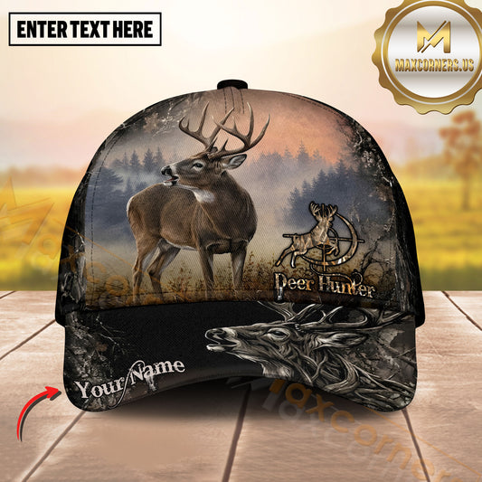 Maxcorners Hunting Misty Forest Camo Graphic Personalized Name 3D Cap  (Deer/Moose/Elk)
