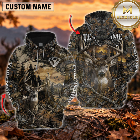 Maxcorners Vintage Grass Brown Hunting Woodland Camouflage Personalized Name 3D Hoodie