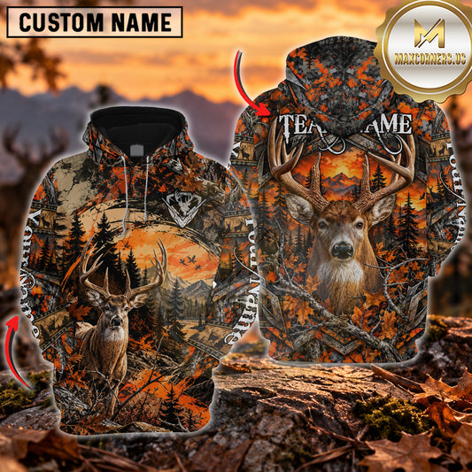 Maxcorners Vintage Orange Hunting Woodland Camouflage Personalized Name 3D Hoodie