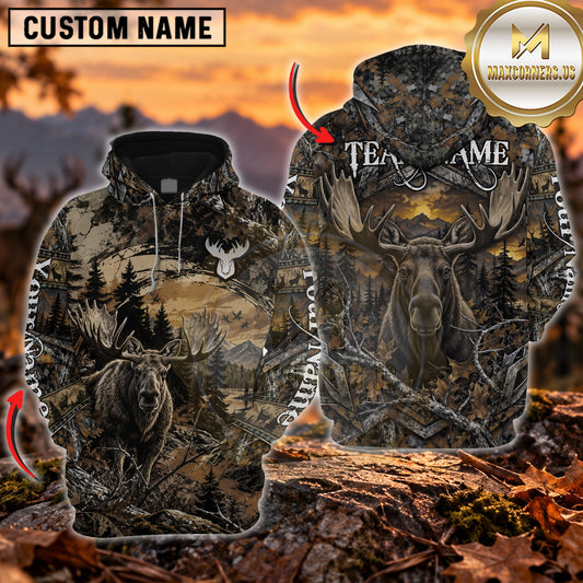 Maxcorners Vintage Grass Brown Hunting Woodland Camouflage Personalized Name 3D Hoodie