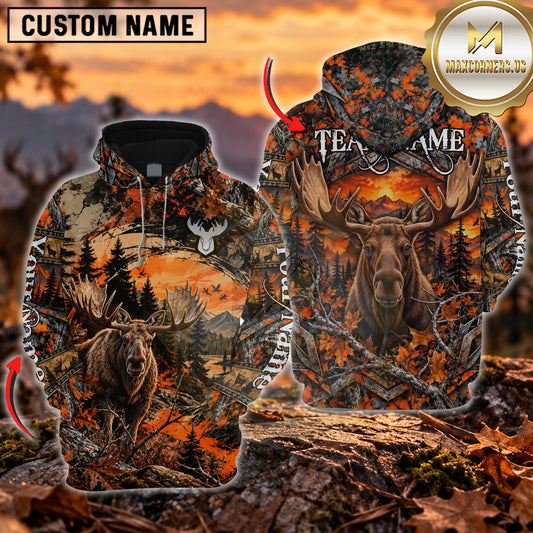 Maxcorners Vintage Orange Hunting Woodland Camouflage Personalized Name 3D Hoodie