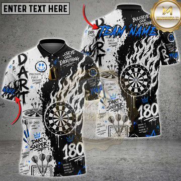 Maxcorners Darts 180 Dart Sniper Graffiti Flame Graphic Personalized Name, Team Name Unisex 3D Shirt (5 Colors)