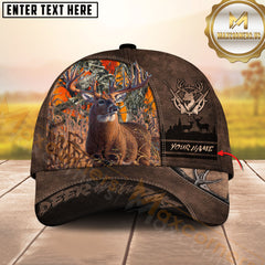 Maxcorners Deer Hunting Brown Leather Patch Wildlife Pattern Personalized Name 3D Cap (6 Colors)