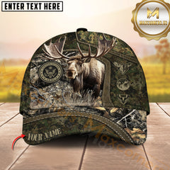 Maxcorners Hunting Moose Soldier Camo Cap Camouflage Design Personalized Name 3D Cap (4 style)