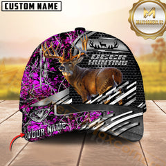 Maxcorners Deer Hunting Honeycomb Mesh Grey Stripe Camo Custom Name 3D Cap (5 Colors)