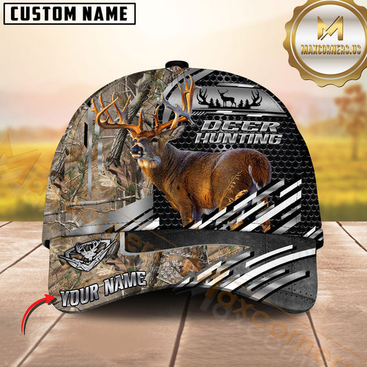 Maxcorners Deer Hunting Honeycomb Mesh Grey Stripe Camo Custom Name 3D Cap (5 Colors)