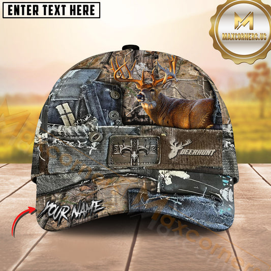 Maxcorners Deer Hunting 3D Buck Camouflage Patchwork Denim Design Personalized Name 3D Cap (6 colors)