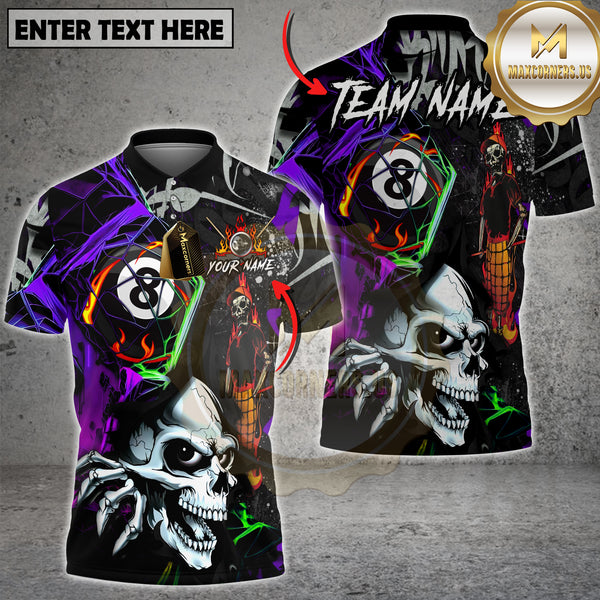 Maxcorners Billiard Shirt Skull Fire 8 Ball Neon Street Art Style Multi Options Personalized Name, Team Name 3D Shirt