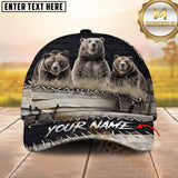 Maxcorners Hunting Gray Rustic Stitching 3D Personalized Name 3D Cap (Deer/Moose/Boar/Bear)