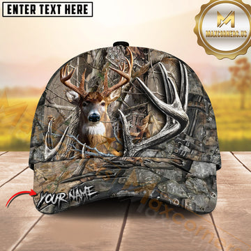 Maxcorners Deer Hunting Hat – 3D Buck Antler Forest Camo Design – Custom Personalized Name Hunting Cap