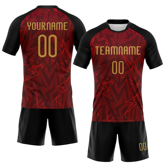 Maxcorners Custom Crimson Old Gold-Black Lightning Sublimation Volleyball Uniform Jersey LM2605