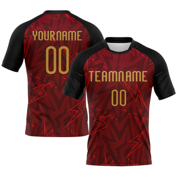 Maxcorners Custom Crimson Old Gold-Black Lightning Sublimation Volleyball Uniform Jersey LM2605