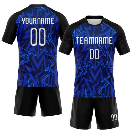 Maxcorners Custom Navy Thunder Blue-Black Lightning Sublimation Volleyball Uniform Jersey LM2605