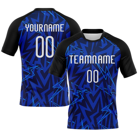 Maxcorners Custom Navy Thunder Blue-Black Lightning Sublimation Volleyball Uniform Jersey LM2605