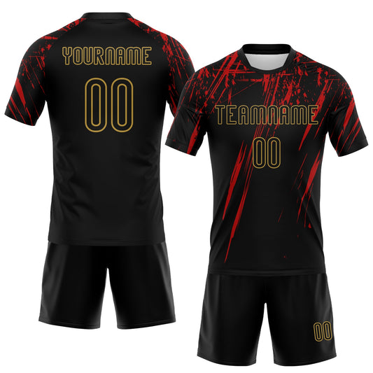 Maxcorners Custom Black Red-Old Gold Splash Sublimation Volleyball Uniform Jersey LM2605