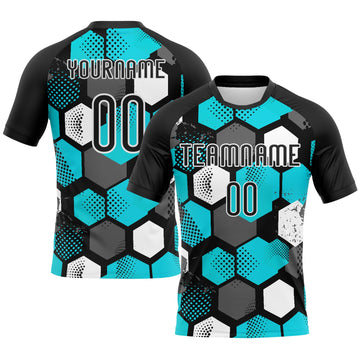 Maxcorners Custom Black Aqua-White Geometric Shape Sublimation Volleyball Uniform Jersey LM2605