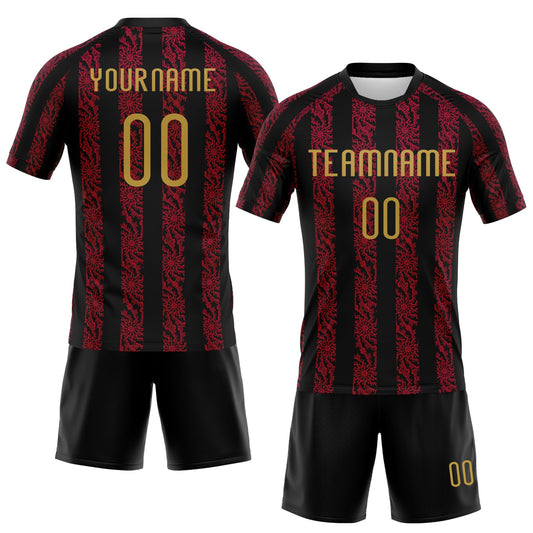 Maxcorners Custom Black Old Gold-Red Abstract Shape Sublimation Volleyball Uniform Jersey LM2605