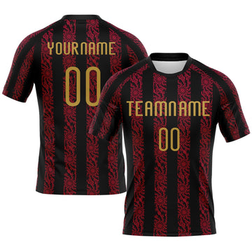 Maxcorners Custom Black Old Gold-Red Abstract Shape Sublimation Volleyball Uniform Jersey LM2605