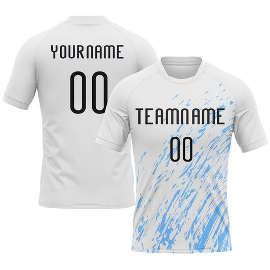 Maxcorners Custom White Black-Light Blue Splash Sublimation Volleyball Uniform Jersey LM2605