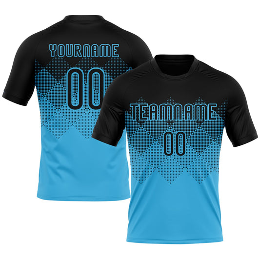 Maxcorners Custom Sky Blue Black Geometric Shape Sublimation Volleyball Uniform Jersey LM2605
