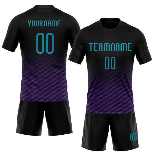 Maxcorners Custom Black Teal-Purple Geometric Shape Sublimation Volleyball Uniform Jersey LM2605