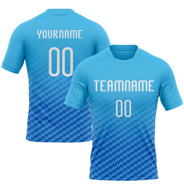 Maxcorners Custom Sky Blue White-Thunder Blue Geometric Shape Sublimation Volleyball Uniform Jersey LM2605