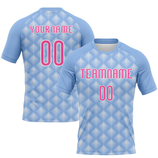 Maxcorners Custom Light Blue Pink-White Geometric Shape Sublimation Volleyball Uniform Jersey LM2605
