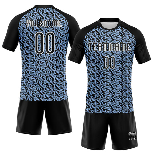 Maxcorners Custom Light Blue Black-White Geometric Shape Elite Sublimation Volleyball Uniform Jersey LM2605