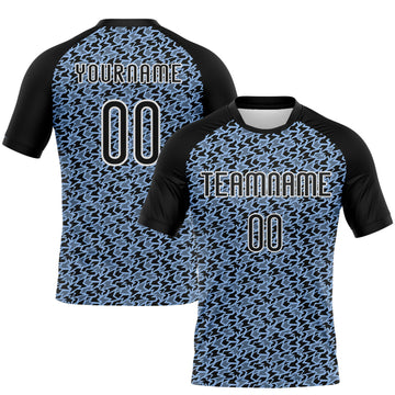 Maxcorners Custom Light Blue Black-White Geometric Shape Elite Sublimation Volleyball Uniform Jersey LM2605
