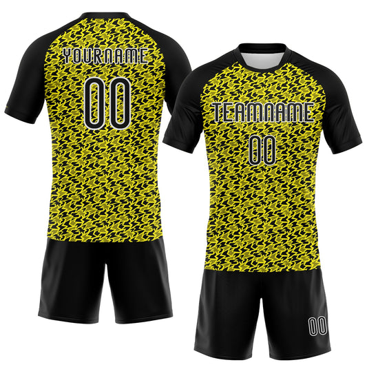 Maxcorners Custom Light Yellow Black-White Geometric Shape Sublimation Volleyball Uniform Jersey LM2605