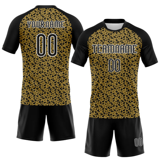 Maxcorners Custom Old Gold Black-White Geometric Shape Sublimation Volleyball Uniform Jersey LM2605