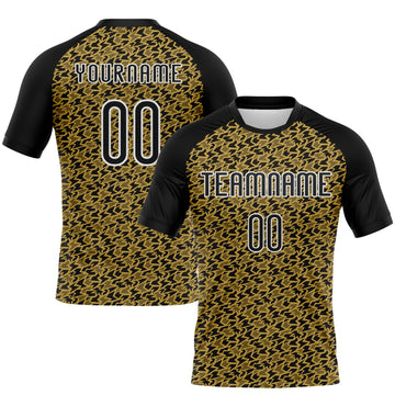 Maxcorners Custom Old Gold Black-White Geometric Shape Sublimation Volleyball Uniform Jersey LM2605