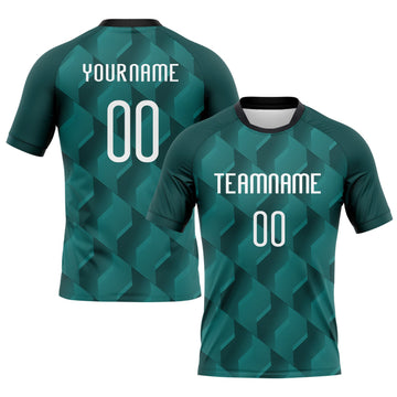 Maxcorners Custom Midnight Green White-Black Geometric Shape Sublimation Volleyball Uniform Jersey LM2605