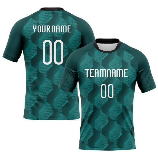 Maxcorners Custom Midnight Green White-Black Geometric Shape Sublimation Volleyball Uniform Jersey LM2605