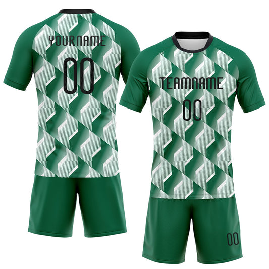 Maxcorners Custom Kelly Green Black-White Geometric Shape Sublimation Volleyball Uniform Jersey LM2605