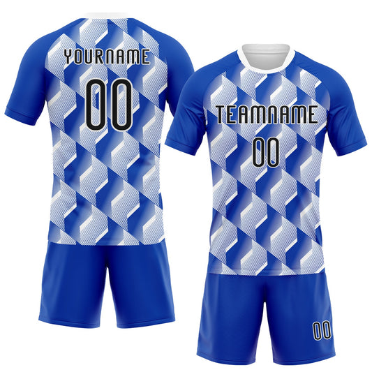 Maxcorners Custom Thunder Blue Black-White Geometric Shape Sublimation Volleyball Uniform Jersey LM2605
