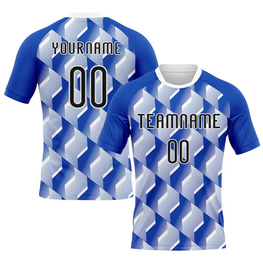 Maxcorners Custom Thunder Blue Black-White Geometric Shape Sublimation Volleyball Uniform Jersey LM2605